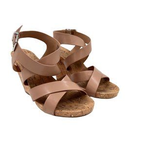 I.N.C Criss-cross Strappy Wedge Sandals Open Toe Buckle Brown Women's Size 8.5